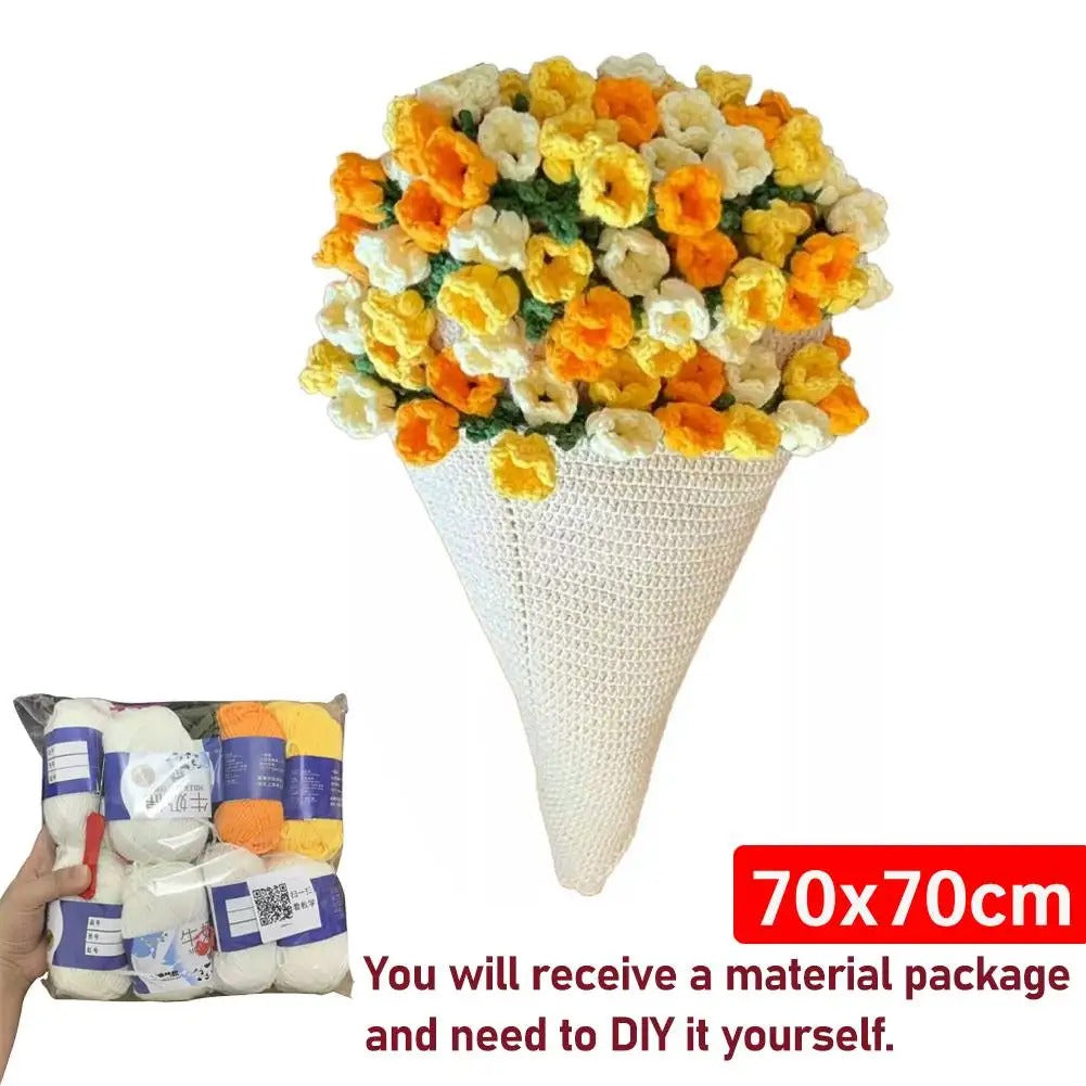 DIY Crocheted Flower Bouquet Blanket Kit – Handmade 100% Cotton Crochet Material Package