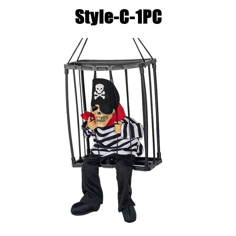 Prisoner Ghost in Cage – Scary Skull Prop Electric Skeleton Halloween Decoration