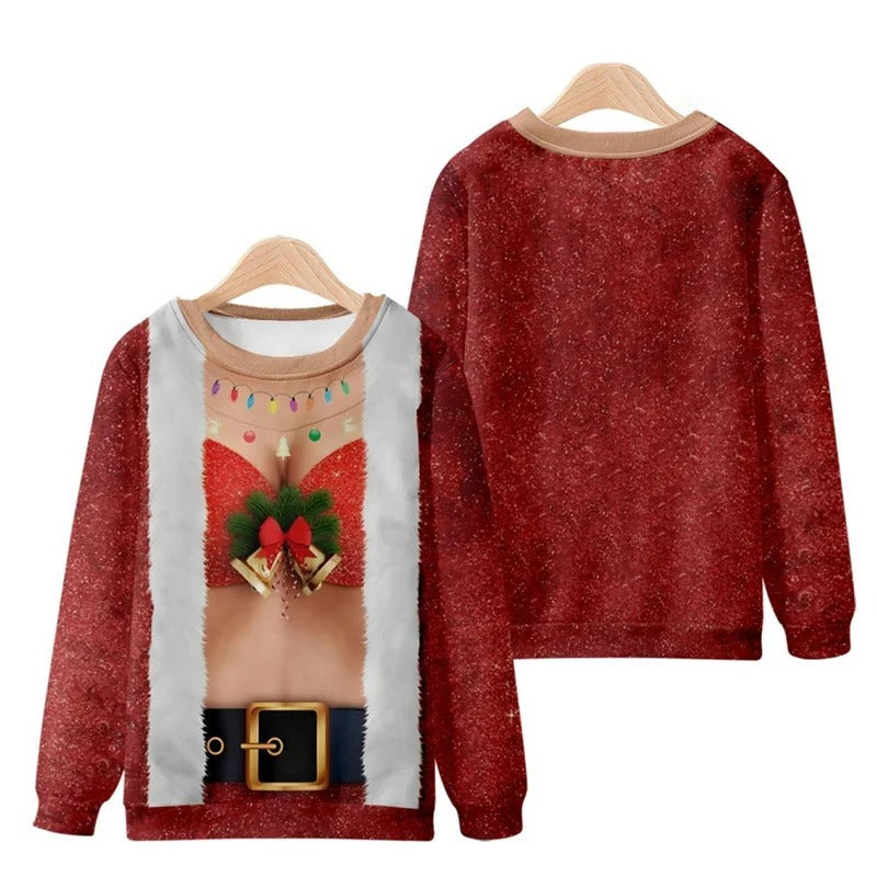 Funny Ugly Christmas 3D Printed Sweatshirt – Loose Pullover Round Neck Long Sleeve Xmas Top for Men & Women