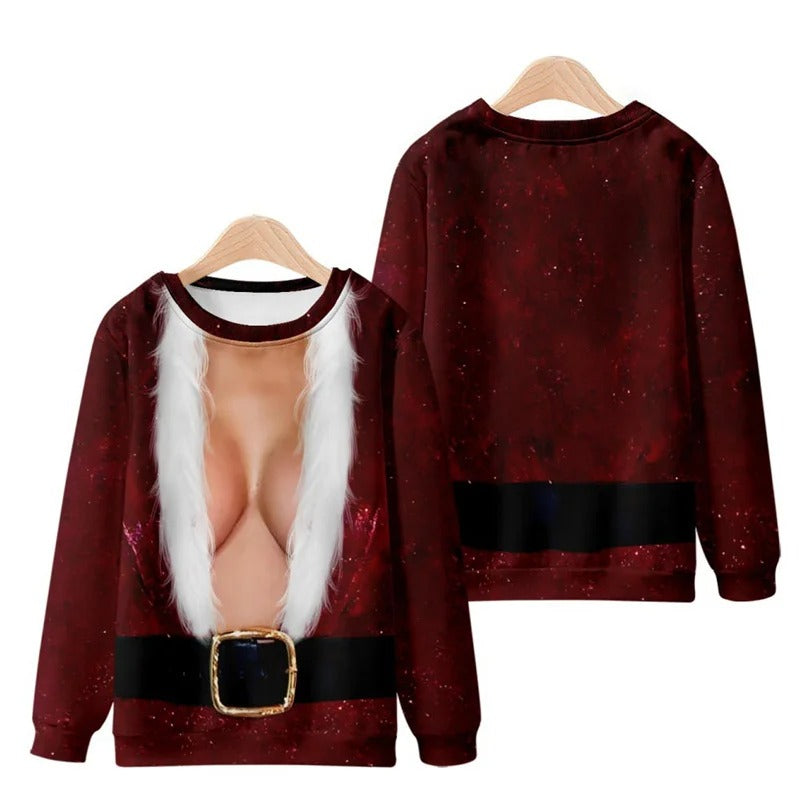 Funny Ugly Christmas 3D Printed Sweatshirt – Loose Pullover Round Neck Long Sleeve Xmas Top for Men & Women