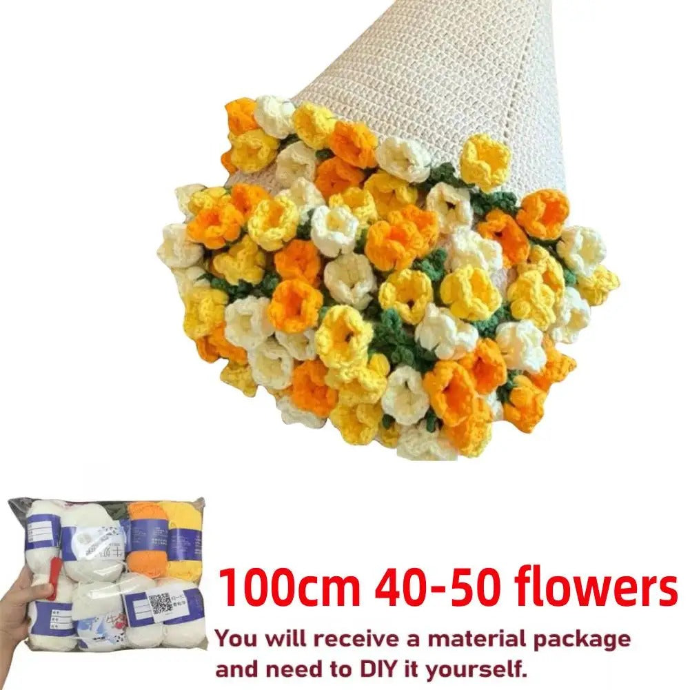 DIY Crocheted Flower Bouquet Blanket Kit – Handmade 100% Cotton Crochet Material Package