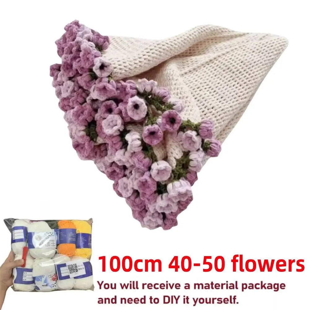 DIY Crocheted Flower Bouquet Blanket Kit – Handmade 100% Cotton Crochet Material Package