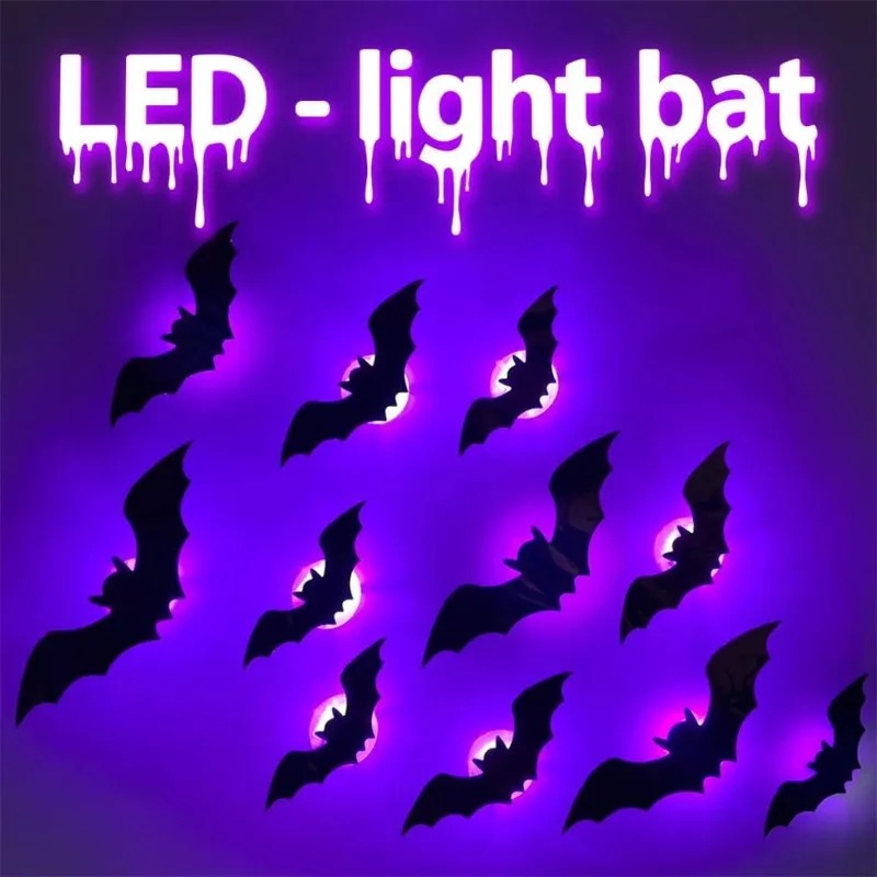 Halloween 3D Lighted Bats – Purple & Green LED Window & Wall Stickers