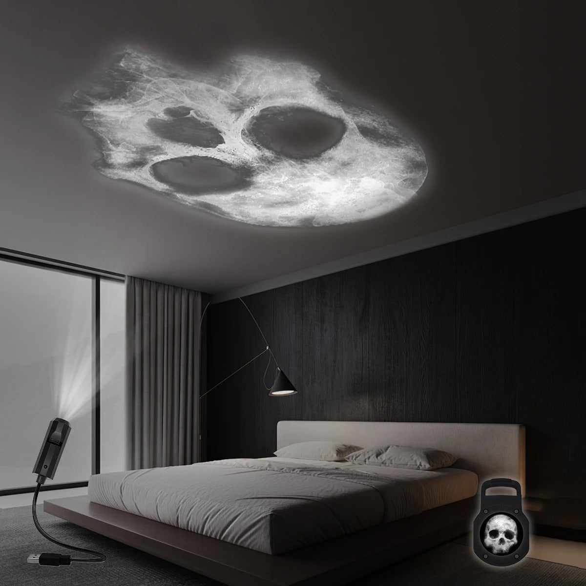 Skull Projection Lamp | USB LED Night Light for Gothic Home Decor