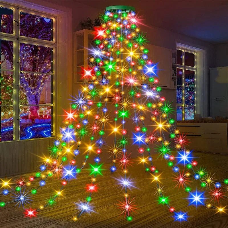 LED Five-Pointed Star Waterfall Light – Starry Sky Outdoor Courtyard & Garden Fairy Light Decoration