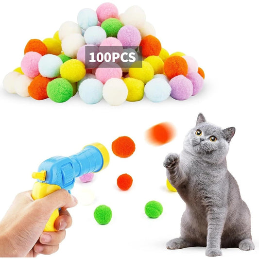 Plush Ball Shooting Gun Cat Toy – Interactive Indoor Cat Launcher Toy for Exercise & Play