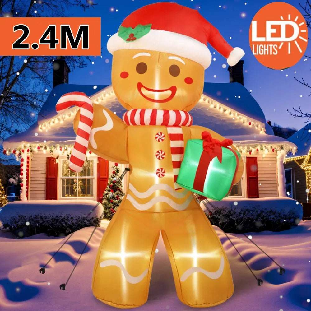 8FT Christmas Inflatable Gingerbread Man with Gift Pack – 2.4M Outdoor Garden Lawn Decoration