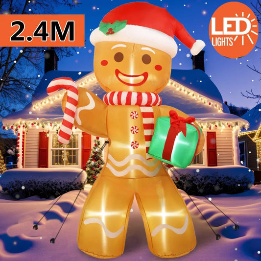 8FT Christmas Inflatable Gingerbread Man with Gift Pack – 2.4M Outdoor Garden Lawn Decoration