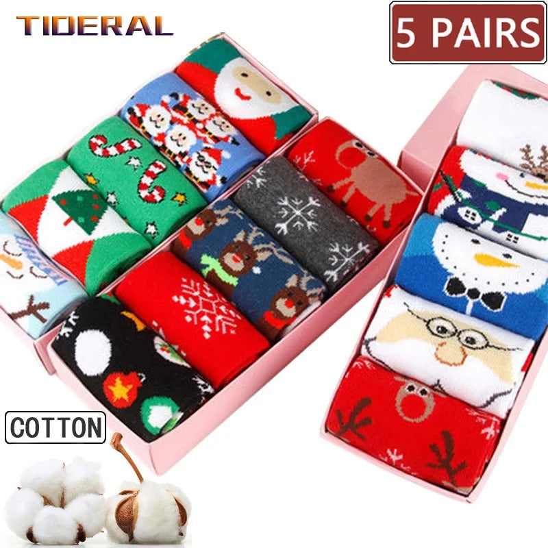 Cartoon Christmas Socks – 5 Pairs Festive Novelty Socks Gift Set for Adults & Kids