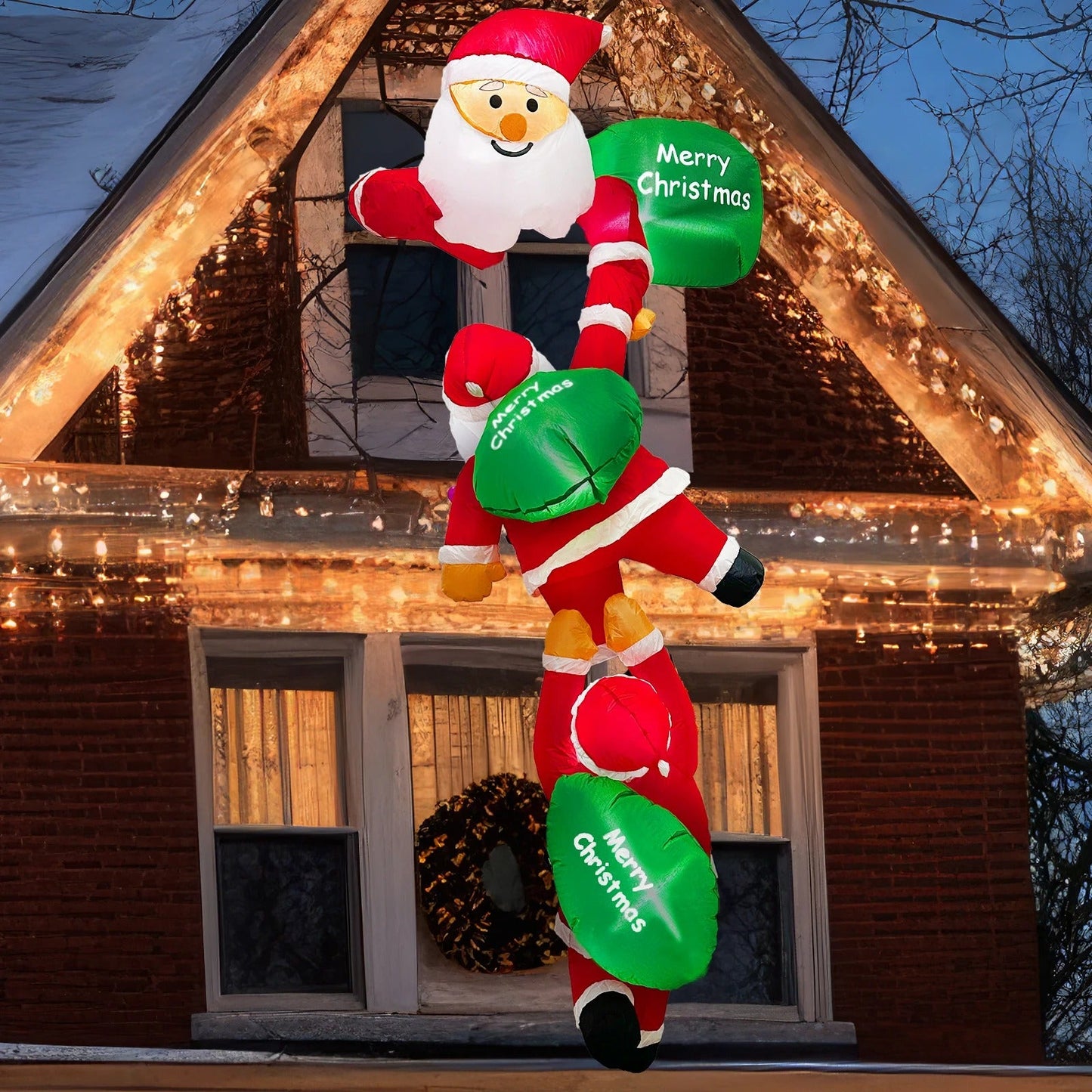 8FT Christmas Climbing Santa Inflatable – Giant Blow Up Outdoor Decoration with Built-in LED Lights