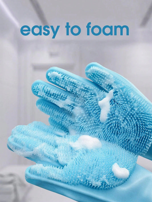 Silicone Pet Bath Brush Gloves – Dog & Cat Grooming Mitt with Massage Bristles