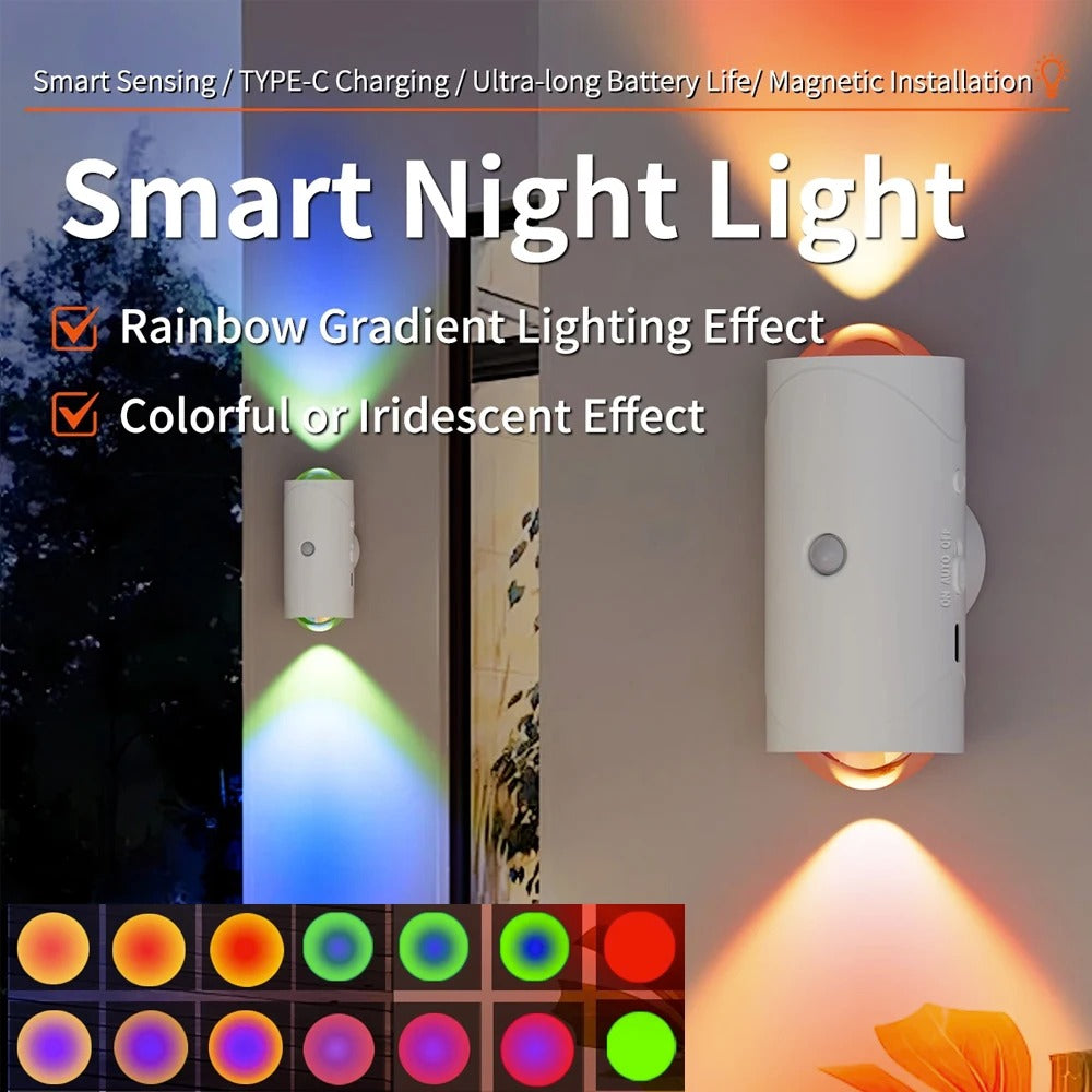 Smart Motion Sensor LED Wall Night Light – Rechargeable RGB & Warm White Magnetic Mount