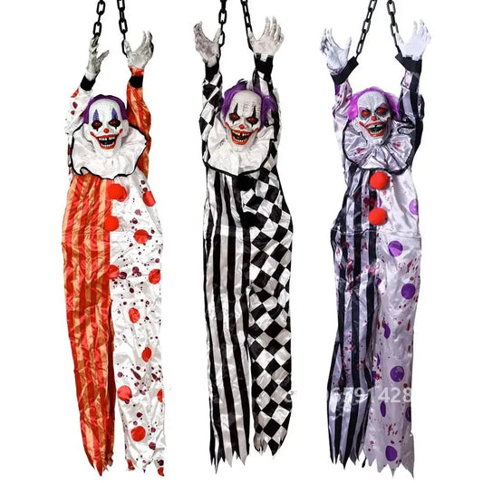 Scary Hanging Clown Animatronics with Glowing Eyes – Haunted Halloween Prop