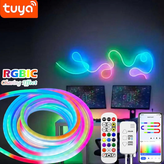 TUYA Neon LED Strip Lights – 5-24V 96LEDs/M Silicone Neon Rope Light with Music Sync & App Control