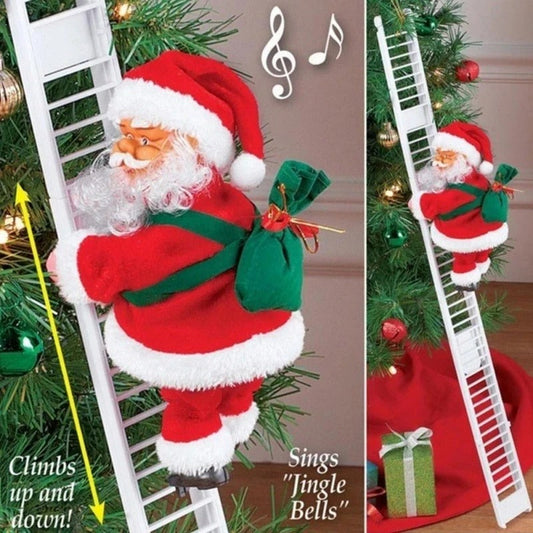 Santa Claus Climbing Ladder Doll with Music – Christmas Tree Ornament & Festive Decoration