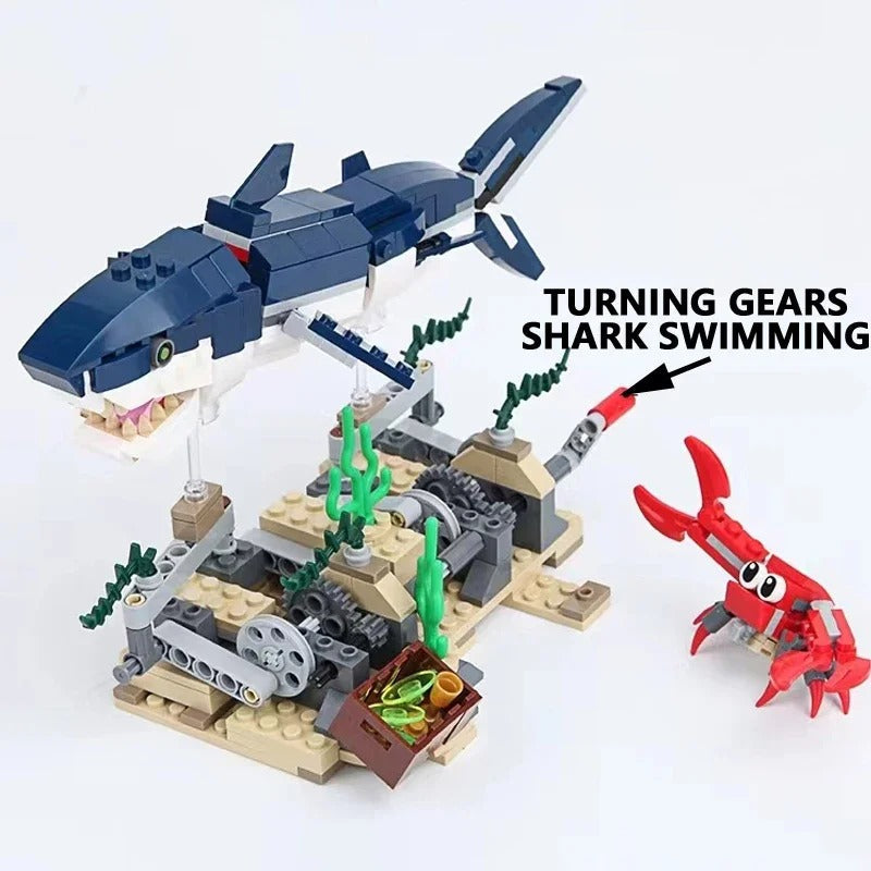 3-in-1 Mechanical Swimming Shark Building Blocks – Creative Marine Animal Construction Set