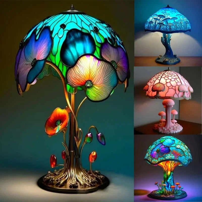 Fairy Mushroom Garden Stained Glass Lamp – Handmade Night Light