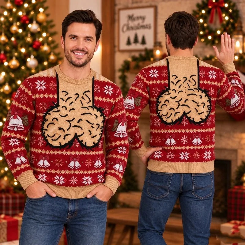 Men’s Funny Christmas Sweater – Red Festive Novelty Design