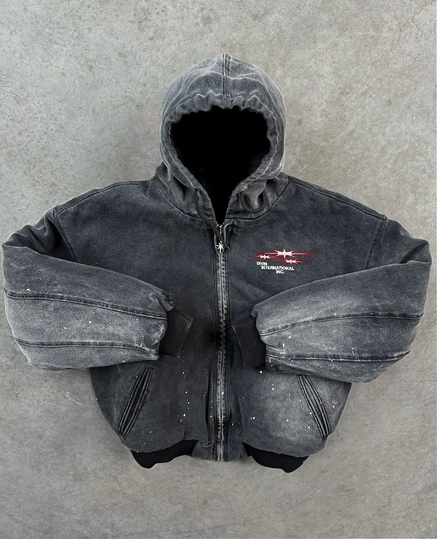 Retro Embroidered Washed Zip-Up Hoodie – Gothic Hip Hop Streetwear Jacket for Men