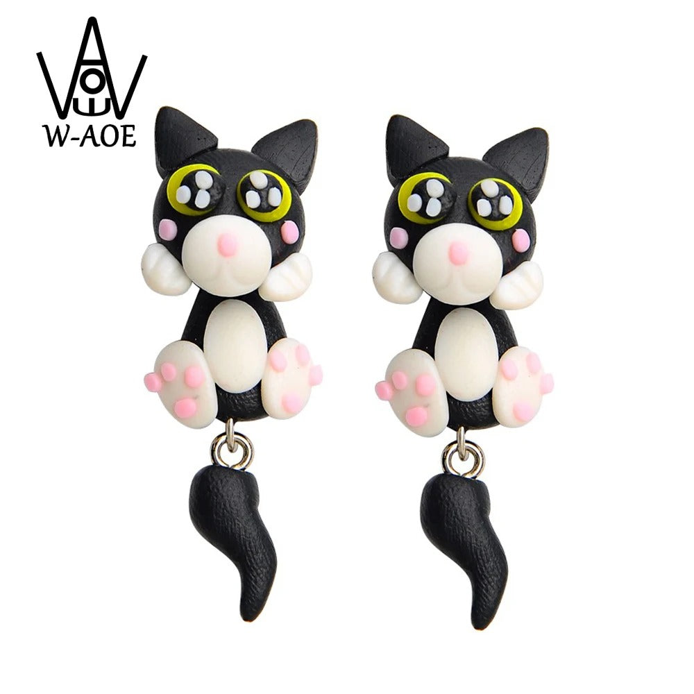 Cute 3D Cat Polymer Clay Handmade Earrings – Lightweight Cartoon Animal Stud Earrings for Women & Girls