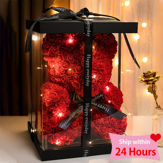 Valentine Gift Rose Bear – Artificial Flower Teddy Bear Decoration