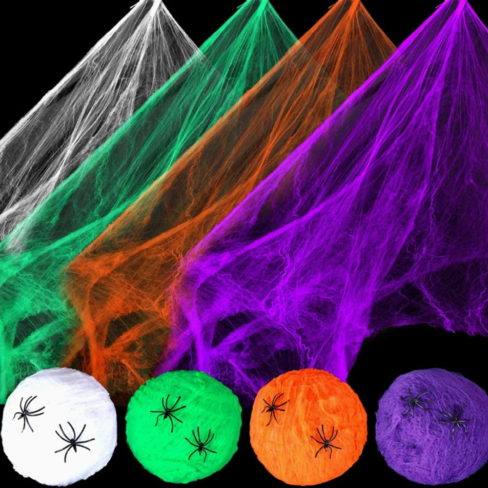 Halloween Artificial Spider Web & Cobweb Decoration – Stretchy Gothic Haunted House Decor