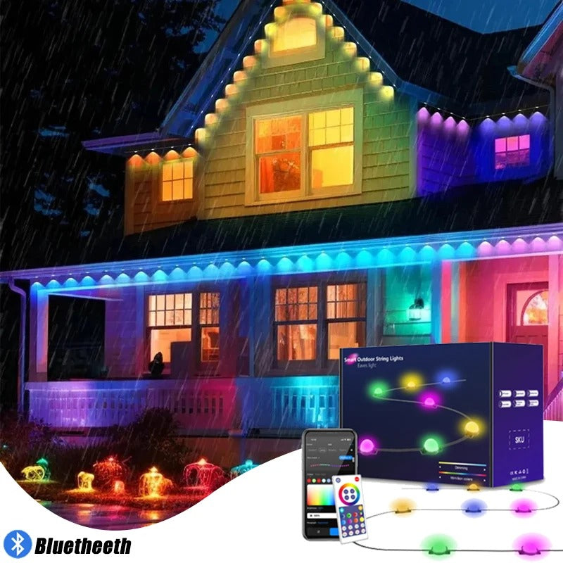 RGB Eave LED String Lights – Waterproof Outdoor Courtyard Wall & Step Lighting Decoration