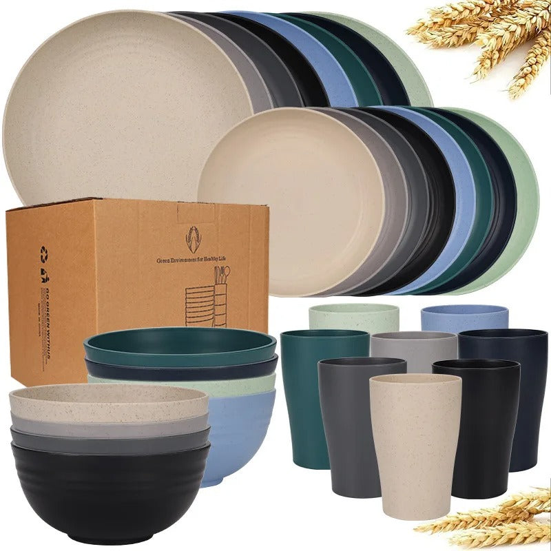 Biodegradable Dinnerware Set – Unbreakable Plates, Bowls & Cups | 16-Piece Lightweight Kitchen Set