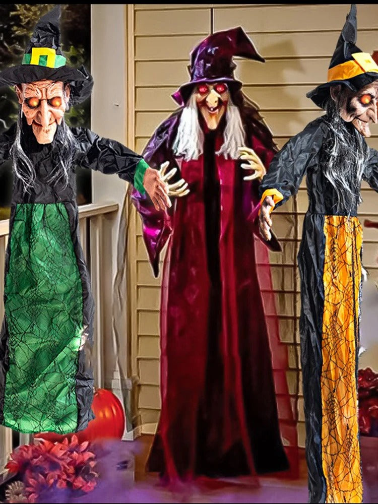 Halloween Life Size Animatronic Witch 180cm – Motion Sensor, Talking, Glowing Eyes, Outdoor Yard Decor