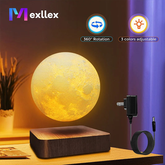Magnetic Levitating Moon Lamp – 3D Printed, 3-Color LED Night Light with Wooden Base