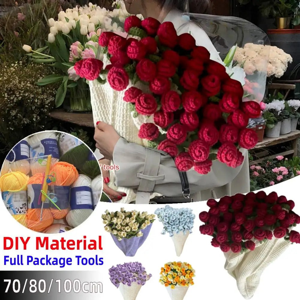 DIY Crocheted Flower Bouquet Blanket Kit – Handmade 100% Cotton Crochet Material Package