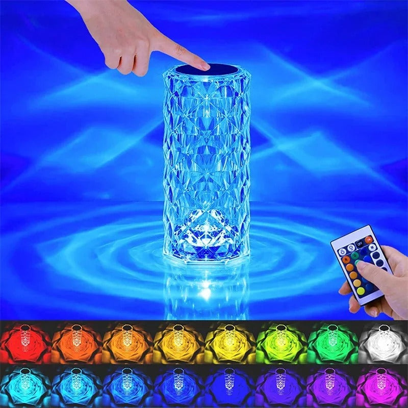 Crystal Rose Table Lamp – 16 Colour RGB LED Night Light with Remote & USB-C Rechargeable