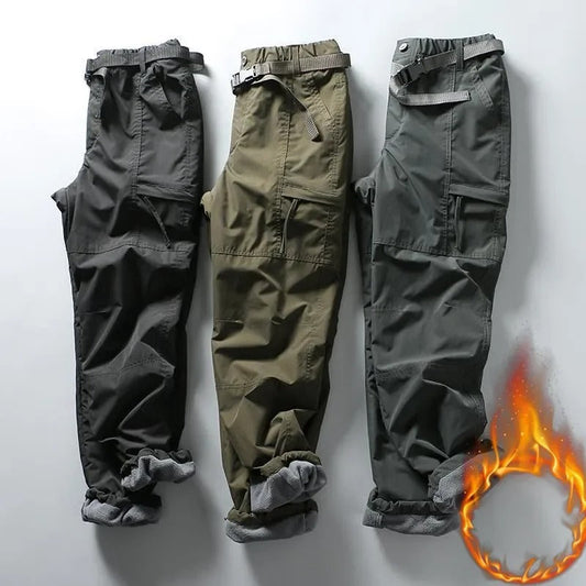 Men’s Thick Waterproof Fleece Cargo Pants – Warm Winter Outdoor Trousers with Multi-Pockets