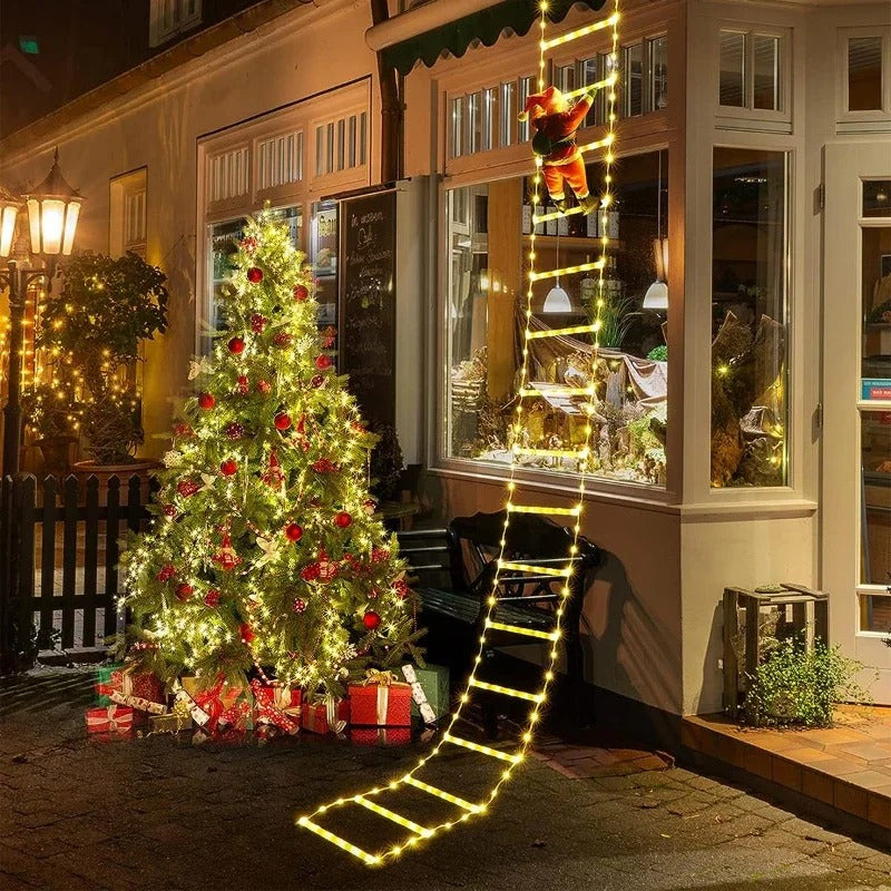 Santa Claus Climbing Ladder String Lights – USB Powered 8 Mode LED Lamp for Christmas Window & Wall Decor