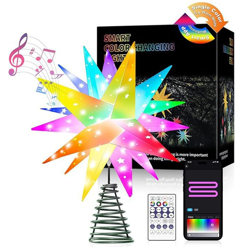 Christmas Tree Topper Star – Shiny LED Light with Bluetooth & USB Power for Festive Tree Decoration