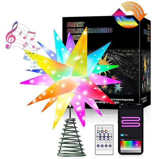 Christmas Tree Topper Star – Shiny LED Light with Bluetooth & USB Power for Festive Tree Decoration
