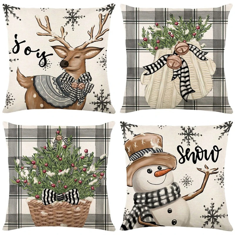Linen Christmas Cushion Cover – Festive Pillow Case 45x45cm for Holiday Home Décor