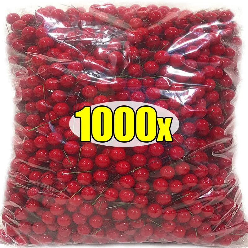 Mini Artificial Red Berries – Fake Cherry Stamens for Christmas Wreaths, Floral Crafts & Decorations