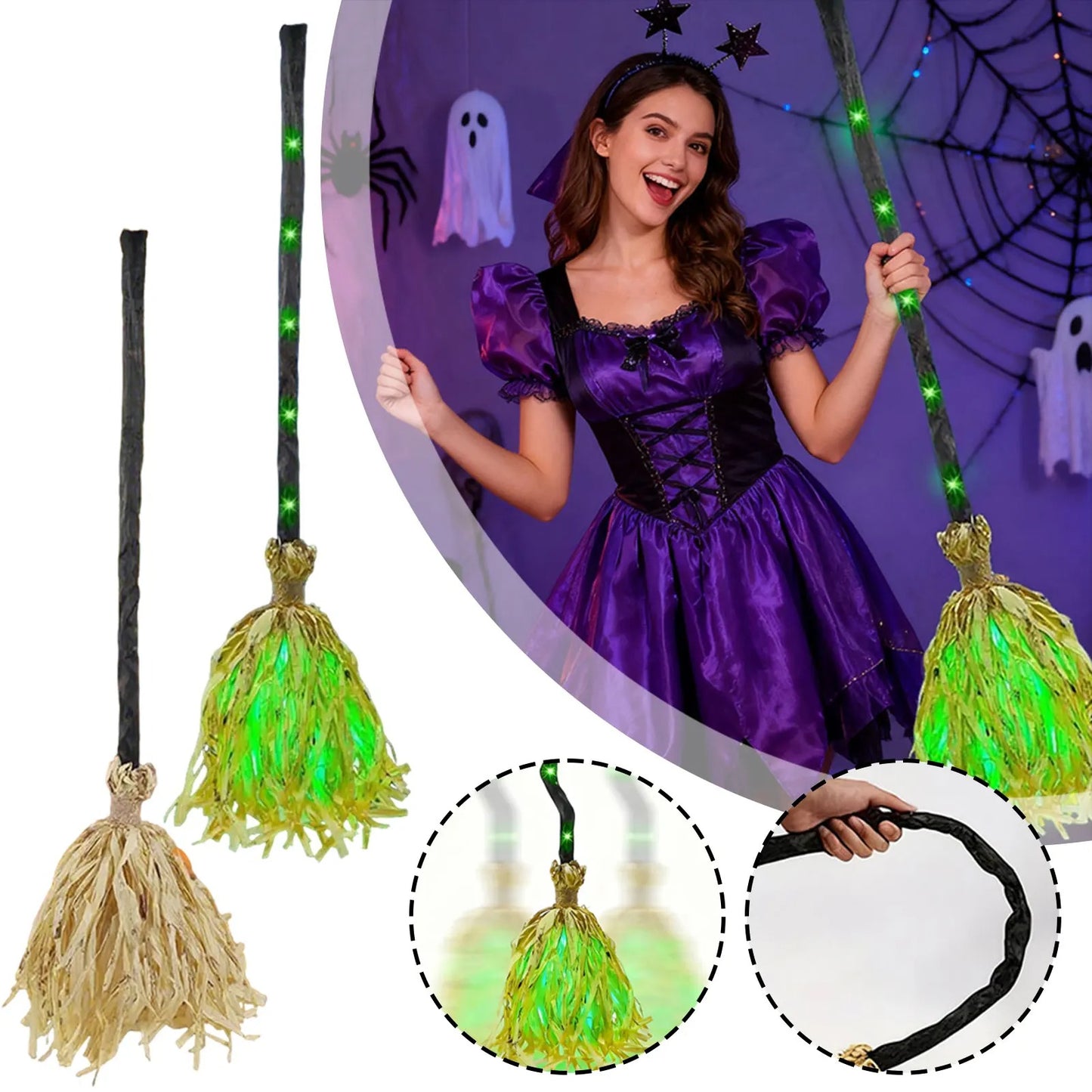 Floating Witch's Brooms – Animated Halloween Broomstick with Lights & Spooky Sounds
