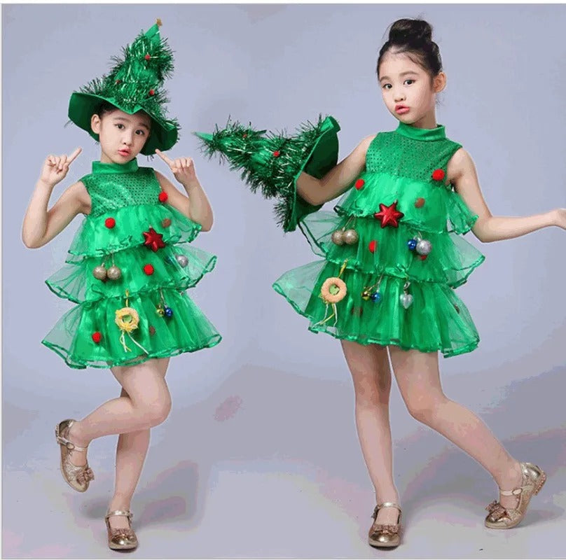 Green Christmas Tree Costume – Funny Festive Dress Up Outfit for Adults & Kids Party