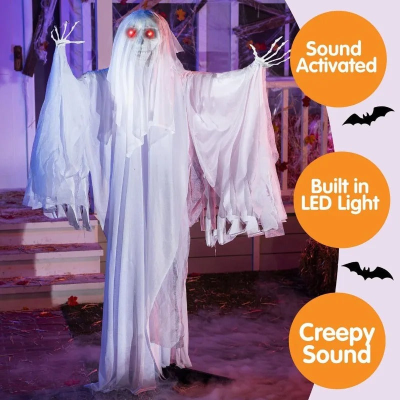 Halloween 1.7m Voice Controlled Luminous Swinging Ghost – Sound Activated Standing Decoration & Party Prop