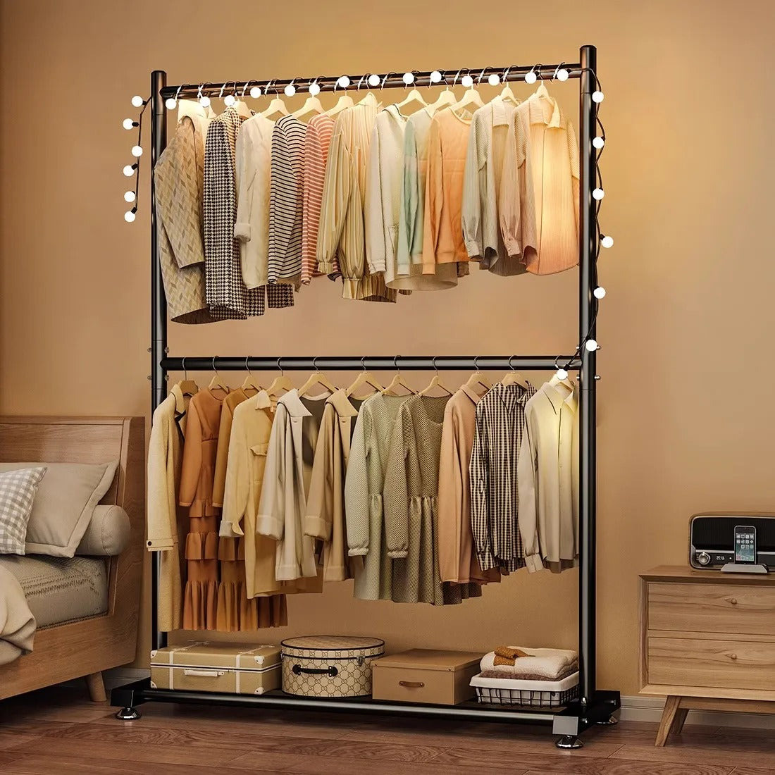 Double Layer Clothes Drying Rack - Heavy Duty Floor Standing Organizer