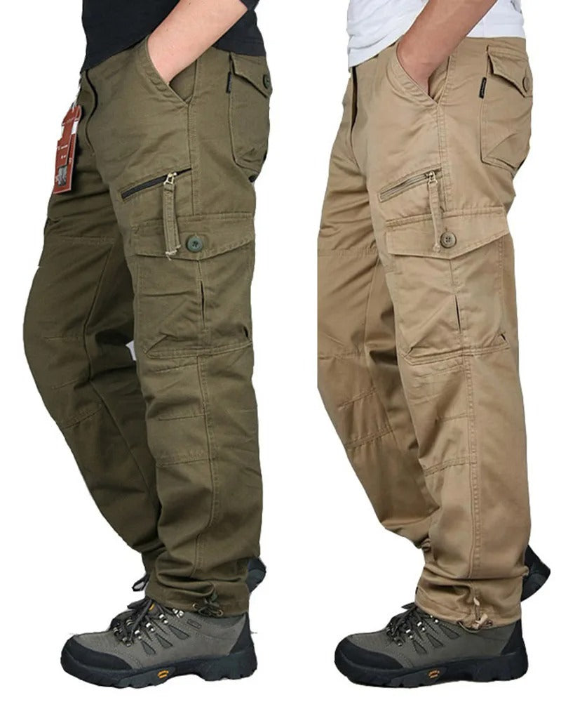 Men’s Cotton Cargo Trousers – Loose Straight Leg Multi-Pocket Work Pants for Spring & Summer