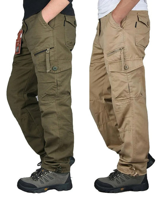 Men’s Cotton Cargo Trousers – Loose Straight Leg Multi-Pocket Work Pants for Spring & Summer