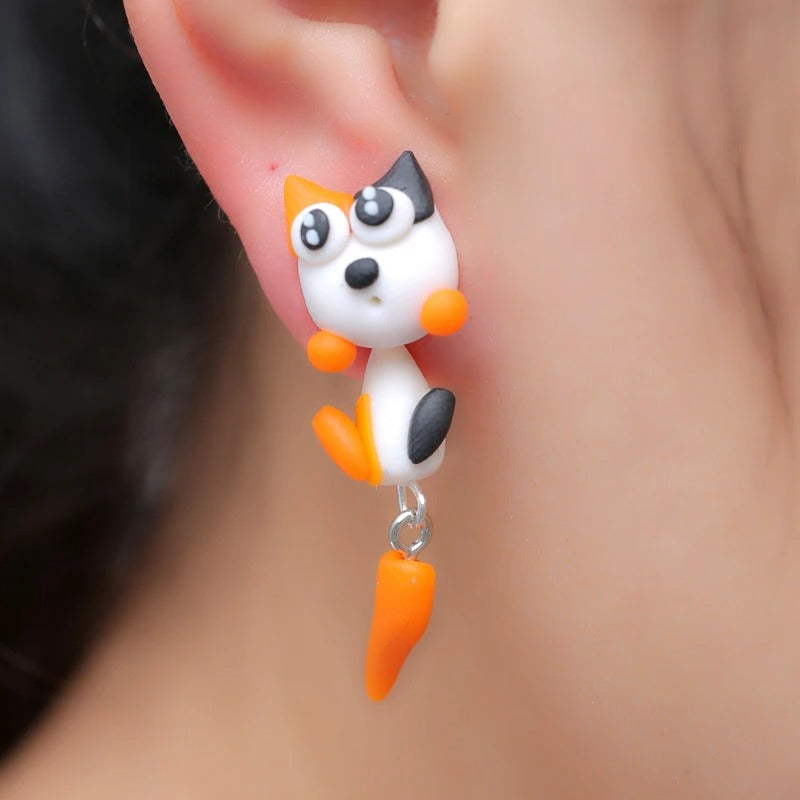 Cute 3D Cat Polymer Clay Handmade Earrings – Lightweight Cartoon Animal Stud Earrings for Women & Girls