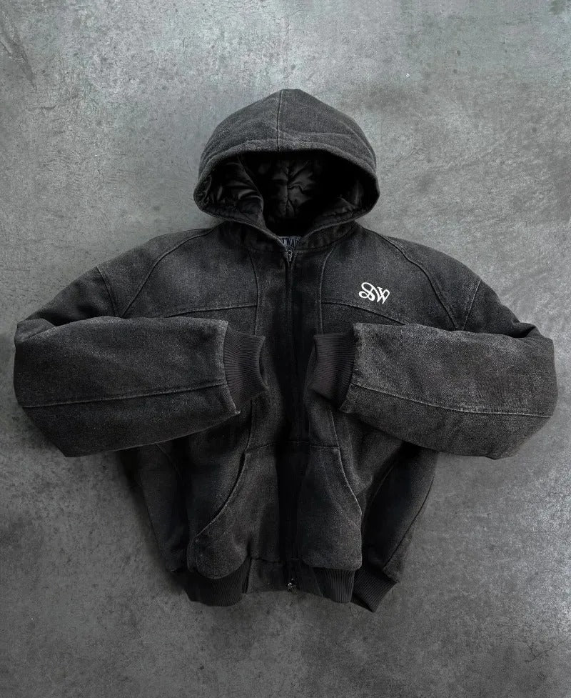 2026 American Retro Washed Hoodie - Y2K Gothic Streetwear Jacket