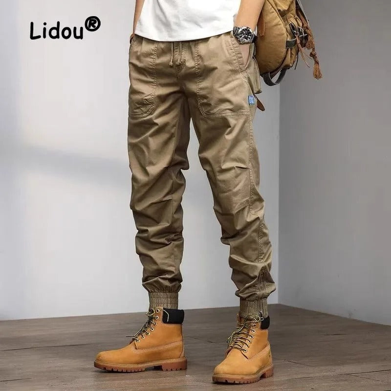 Men’s Classic Cotton Cargo Pants – Solid Colour Multi-Pocket Casual Trousers
