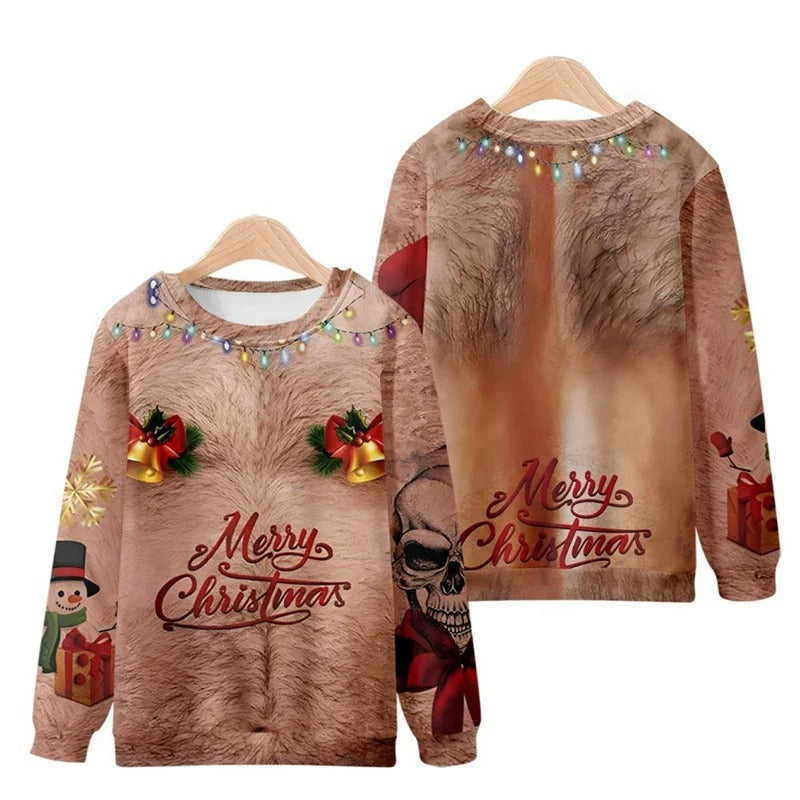 Funny Ugly Christmas 3D Printed Sweatshirt – Loose Pullover Round Neck Long Sleeve Xmas Top for Men & Women