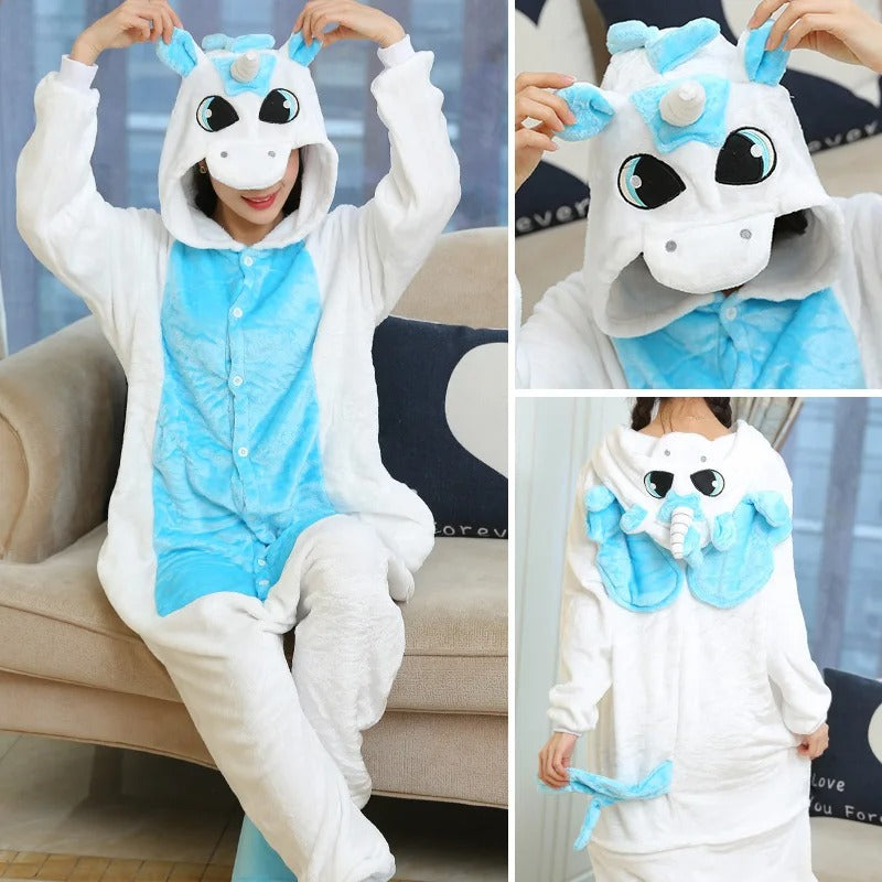 Rainbow Unicorn Kigurumi Onesie – Adorable Hooded Animal Pyjama Costume for Adults & Kids