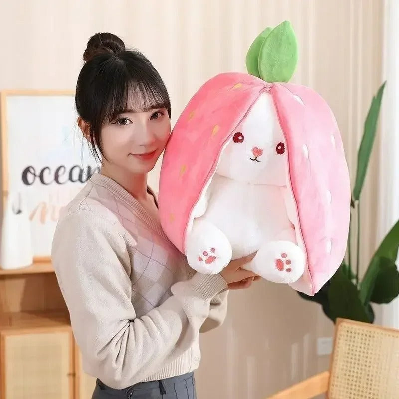 Strawberry Turn Into Rabbit Plush Toy – Reversible Kawaii Stuffed Animal for Kids & Collectors